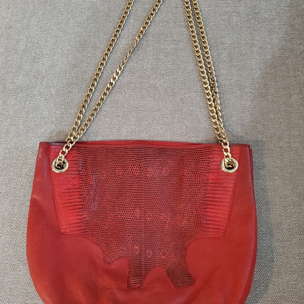 Vintage Red Snake Leather Bullocks Bucket Handbag Wit… Gem